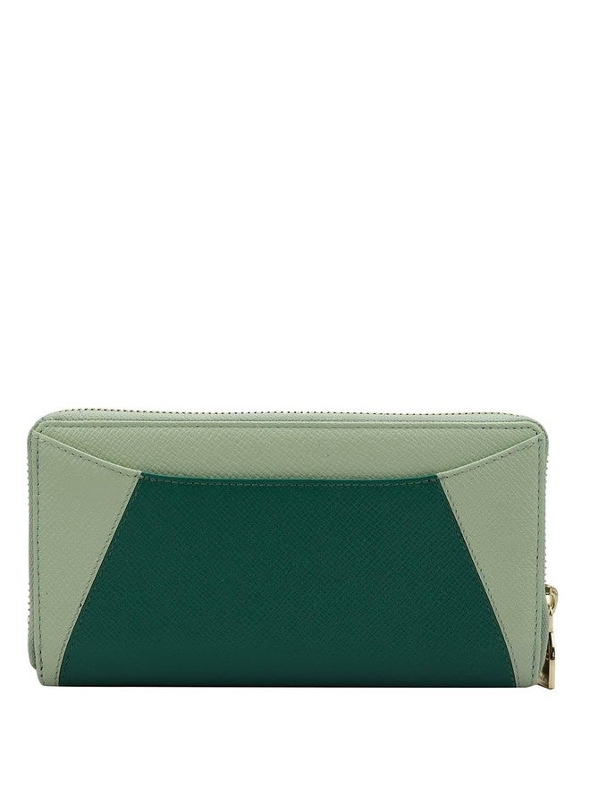 Da Milano Zip Leather Wallet for Women - Emerald Green & Mint - Image 3